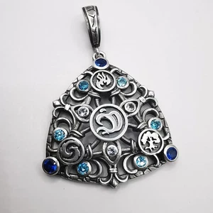 Vintage Handmade 925 Sterling Silver Pendant "4 Elements" with Sapphire & Topaz - Picture 1 of 8