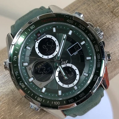 Naviforce Men NF9197 Sport Green Leather Quartz Analog Diigtal 46mm Watch 7 1/2" - Image 1 of 4