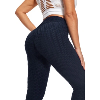 女士高腰皱褶提升纹理磨砂锻炼紧身裤瑜伽裤新品 — 第 1/4 张图片