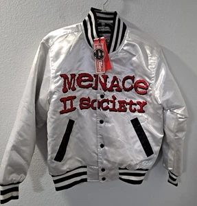 Chaqueta Headgear Classics Menace To Society blanca satinada ropa de calle talla XS NUEVA CON ETIQUETAS - Imagen 1 de 11