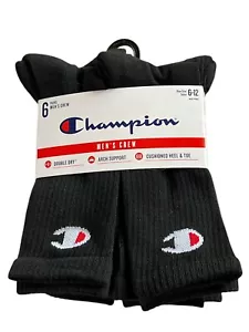 Calcetines Champion Para Hombre 6-12 Crew Negros 6 Pares Doble Arco Seco Soporte Acolchado - Imagen 1 de 11