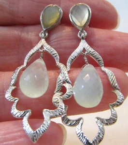 NF Tailandia Plata Esterlina Aqua Calcedonia Briolette Marco Texturizado Pendientes - Imagen 1 de 11