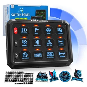 MICTUNING 12 Gang Switch Panel Blue LED Light Bar Circuit Relay System RV Marine - Picture 1 of 24