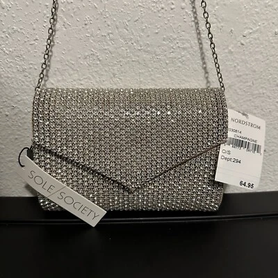 Bolso sin asas Sole Society brillantes diamantes de imitación deslumbrados con correa de cadena nuevo con etiquetas Foto 1 de 4