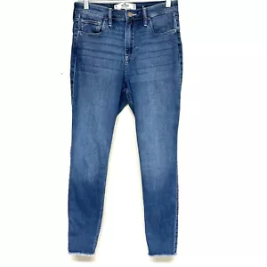 Hollister Curvy High Rise Super Skinny Blue Jeans 7S Raw Hem Stretch Casual West - Picture 1 of 16