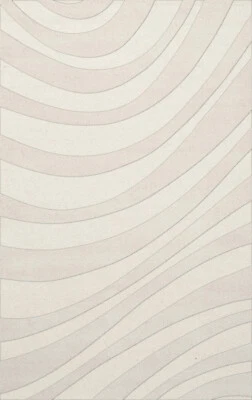White Transitional Hand Hooked Swirls Stripes Lines Area Rug Abstract DV12 - Image 1 of 2