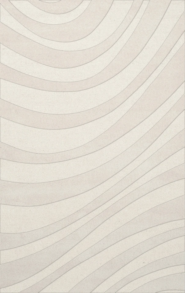 White Transitional Hand Hooked Swirls Stripes Lines Area Rug Abstract DV12 - Image 1 of 2