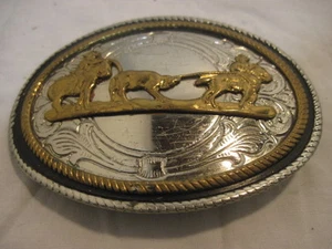 OLD COWBOY RODEO GOLD SILVER COLOR BELT BUCKLE CLOTHING  - Picture 1 of 2
