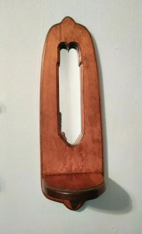 Vintage Oak Wood Wall Hanging Mirror Shelf 19" Cover