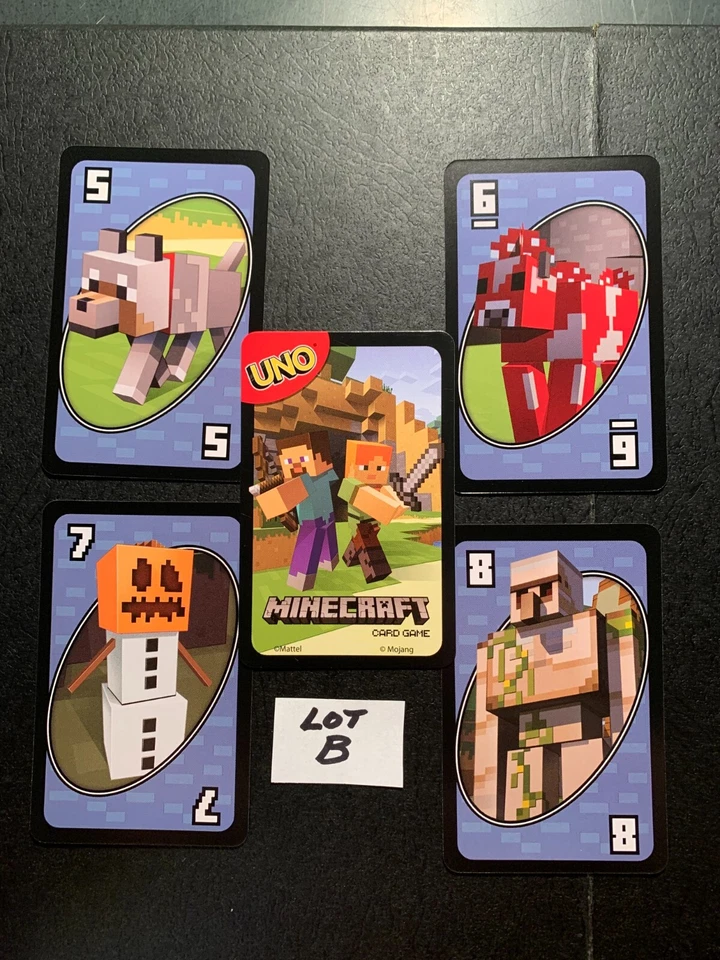 UNO MINECRAFT  Blue Lot of 4 Cards  2017 Mattel  GAME REPLACEMENT CARDS LOT B - Image 1 of 1