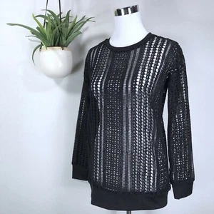 Fabletics Sophie Tunika Laser Cut Spitze Mesh Sweatshirt Oberteil Schwarz Damen Gr. XS - Bild 1 von 10