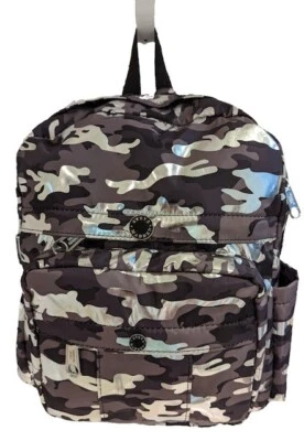 New Steve Madden Camo Backpack Black Gray Metallic Silver Medium Lightweight - Image 1 of 4