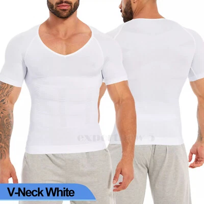 V-Neck Compression Posture Corrector T-shirt Men Body Slimming Tummy Body Shaper - Image 1 of 4