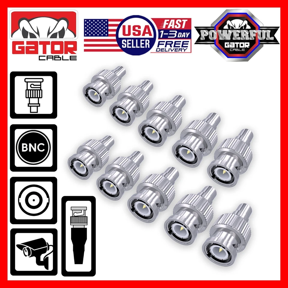 BNC Male Plug to RCA Female Coax Connector Adapter Converter for CCTV Camera 10X - Image 1 of 4