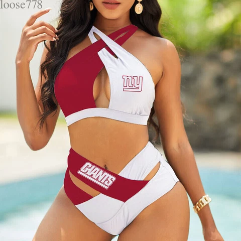 New York Giants Women's Sexy Bikini Set High Waist Swimsuit Beach Swimwear 2PCS Cover