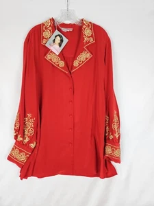 Neu mit Etikett! Vintage! DEADSTOCK Diane von Furstenberg Knopfleiste ROT Gold 100% Seide Plus 1X - Bild 1 von 6
