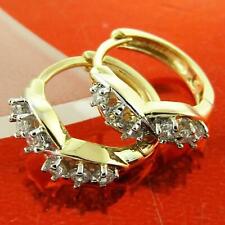 18K Earrings Yellow G/F Gold Solid Huggie Hoop Antique Diamond Simulated Design