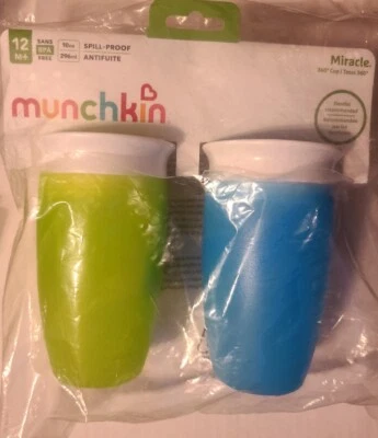 Munchkin Miracle 360 Sippy Cup, verde/azul, 10 OZ, 12 meses + 2 unidades en paquete Foto 1 de 2