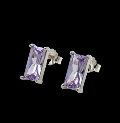 Pendientes de piedras preciosas de plata de ley 925 de 5x10 mm de zafiro púrpura claro de 3/8"" Foto 1 de 2