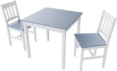 Small Grey White Wooden Dining Table And 2 Chairs Set Kitchen Room Rustic Pine - Image 1 of 4
