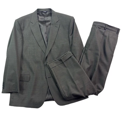 Jos A Bank 46R 40x32 2pc Pant Suit Green Glen Plaid Pleated Cuffed All Season - Image 1 of 4