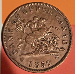 Antik 1854 Bank of Upper Canada 1P One Penny Bank Token Münze Kanadisch - Bild 1 von 8