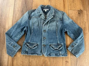 Tommy Hilfiger Button Up, Jean Jacket Womens Xl Blazer With Embroidered Packets - Picture 1 of 9