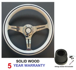 Weiß Holz Lenkrad & Pralltopf Set Hub Für VW T4 Transporter 96-03 3 Speichen - Bild 1 von 7