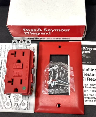 Pass Seymour 2091-HGRED, Receptáculo dúplex rojo GFCI grado hospitalario, 20A, 125 VCA Foto 1 de 4