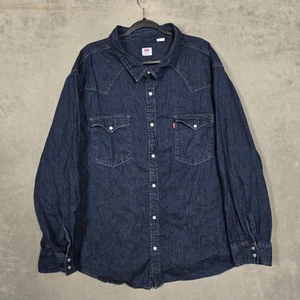 Camisa Levis Denim Perla A Presión Para Hombres 4XL Azul Occidental Lavado Oscuro Manga Larga - Imagen 1 de 11