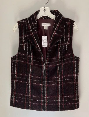 Christopher & Banks New Women's Zip Up Textured Vest Size Small Black Maroon - Image 1 of 4