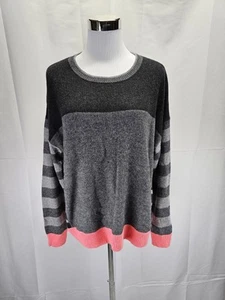 Krimson Klover Women's Sz Large Gray Striped & Pink Merino Wool & Alpaca Sweater - Picture 1 of 6