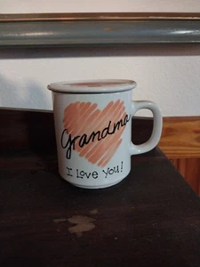 "GRANDMA. I LOVE YOU" Coffee Mug with LID/Coaster - Mount Clemens Pottery  - Picture 1 of 9
