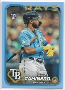 2024 Topps Update Junior Caminero #US223 RC Debut Father's Day Blue #'d /50 Rays - Picture 1 of 2