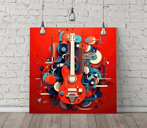RED ABSTRACT GUITAR MUSIC DECOR CANVAS WALL ART FLOAT EFFECT/FRAME/POSTER PRINT - Picture 1 of 18