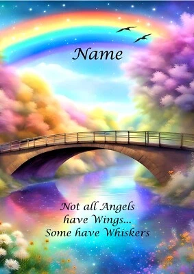 PERSONALISED Card ANGEL RAINBOW BRIDGE, Bereavement Sympathy Lost Dog Pet Cat - Image 1 of 4