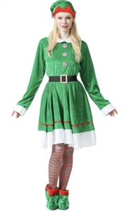Womens Christmas Elf Costume Fancy Dress Xmas Santa Holiday Party Dress L NEW - Picture 1 of 4