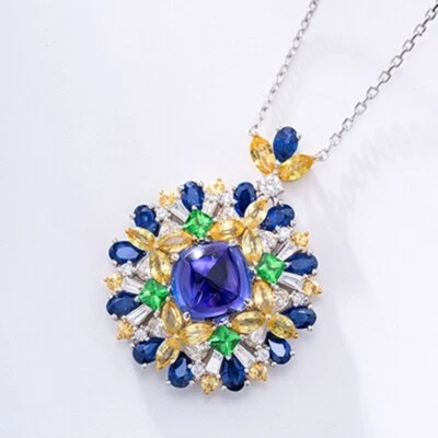 New Bohemia Sugar Tower Simulated Tanzanite Gems Women Silver Necklace Pendants - Image 1 of 4