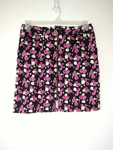 Nicole Miller Womens Skirt Size 8 Black Pink White Floral Front Zip Stretch - Picture 1 of 5