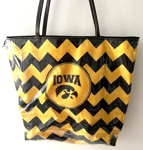 Iowa Hawkeyes Herky Large Vinyl Tote Bag Zipper Closure 2 Handles Good Quality Cover