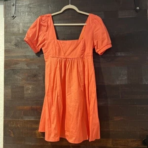 Wild Fable Womens A Line Dress Orange Smocked Square Neck Short Sleeve Boho S - Picture 1 of 5
