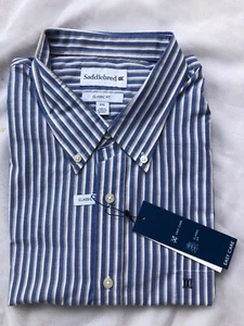NWT Men Saddlebred Blue Striped Long Sleeve Easy Care Classic Fit Shirt Size M - Picture 1 of 6