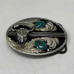 Vintage Belt Buckle Siskiyou Longhorn Turquoise & Gold Color Accents 1996 USA - Picture 1 of 7