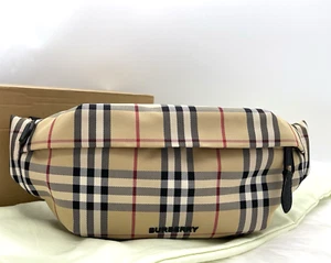 AUTH NWT Burberry Men’s Sonny Checked Logo Nylon Belt Bag-Archive Beige🌹NEW🌹 - Picture 1 of 21
