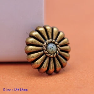 10X 18MM BRASS BEIGE BEAD FLORAL WESTERN HORSE BRIDLE SADDLE TACK LEATHER CONCHO - Picture 1 of 9