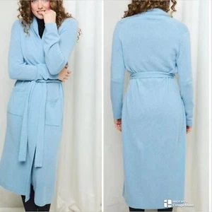 RRP US$595 White + Warren women 100% cashmere slate blue lounge robe NWT - Picture 1 of 7