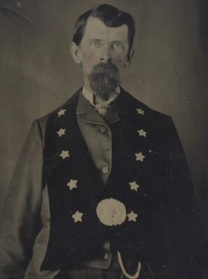 Man Wearing Confederate 11 Star Vest 1860 Marshall Volunteer Civil War Tintype - Image 1 of 3