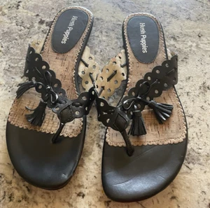 Hush Puppies Women’s Black Bow Tassel Thong Flip Flops Sandals Size 10 - Picture 1 of 7