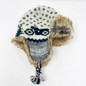 Baby GAP Faux Fur Trapper Hat Size M/L 4T Fair Isle Motorcycle Pattern Ear Flaps - Picture 1 of 6