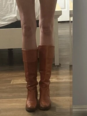 FRYE Botas Campus Vintage Años 70 Cuero 9B ALTO Rodilla Puños Tacón Apilado Boho Foto 1 de 4